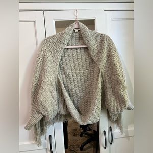 Beige Cable Knit Fringe Hem Shrug Cardigan